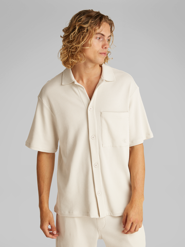 Calvin Klein - Overhemd korte mouw - Kiezelgrijs - Chunky Waffle Ss Hwk Overshirt - J30J327273