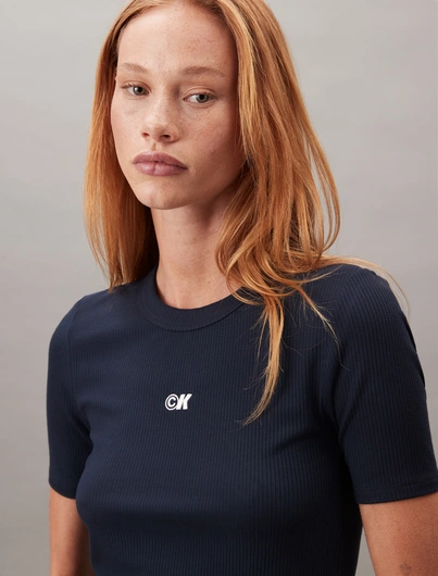 Calvin Klein - Trendy T-shirt korte mouw - Donkerblauw - Modal Rib Tee - Lv044C901G