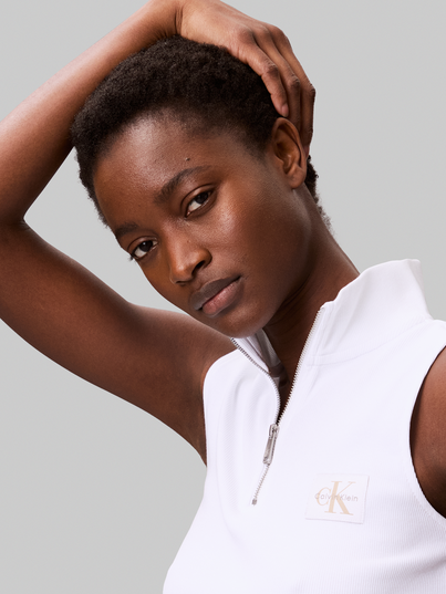 Calvin Klein - Trendy T-shirt korte mouw - Wit - Woven Label Sl Qz Top - Lv047C909G