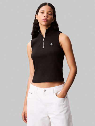Calvin Klein - Trendy T-shirt korte mouw - Zwart - Woven Label Sl Qz Top - Lv047C909G