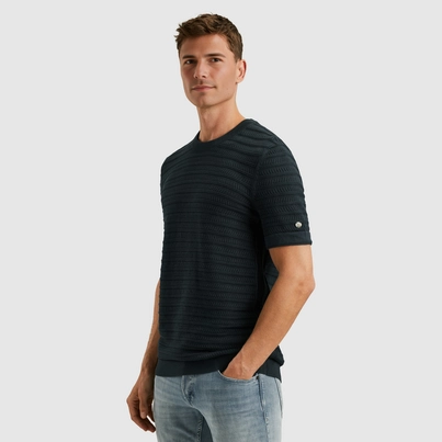 Cast Iron - T-shirt korte mouw - Blauw - Ctss2503568 - Short sleeve r-neck cotton jacquar
