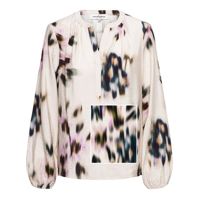 &co - Elsie Faded Flower - Blouse lange mouw - Middengroen - Bl331