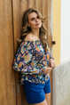 &CO Woman - Blouse lange mouw - Blauw - Acha Multi Flower - Bl379