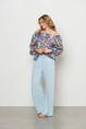 &CO Woman - Blouse lange mouw - Blauw - Acha Multi Flower - Bl379