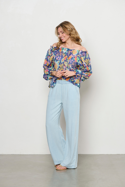 &CO Woman - Blouse lange mouw - Blauw - Acha Multi Flower - Bl379
