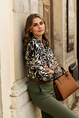 &CO Woman - Blouse lange mouw - Zwart - Vayen Leaf - Bl355