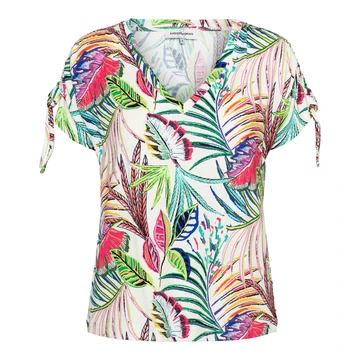 &CO Woman - T-shirt korte mouw - Beige - Viana Multi Leaf - To303