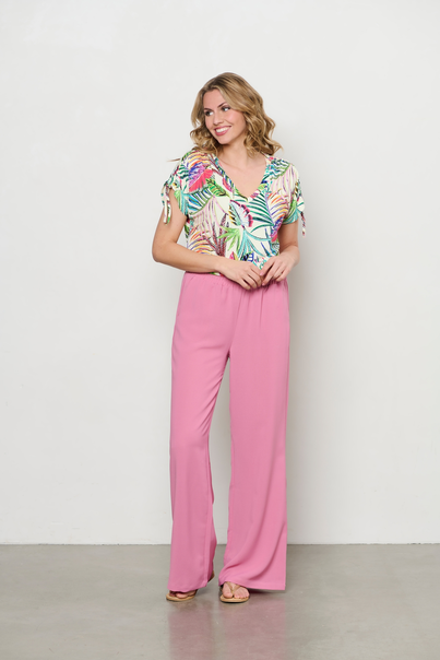 &CO Woman - T-shirt korte mouw - Beige - Viana Multi Leaf - To303