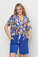 &CO Woman - T-shirt korte mouw - Blauw - Aruba Multi Flower - Bl376