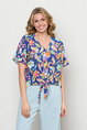 &CO Woman - T-shirt korte mouw - Blauw - Aruba Multi Flower - Bl376