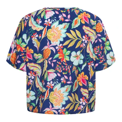 &CO Woman - T-shirt korte mouw - Blauw - Aruba Multi Flower - Bl376