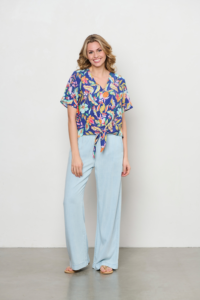 &CO Woman - T-shirt korte mouw - Blauw - Aruba Multi Flower - Bl376
