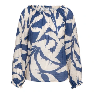 &CO Woman - T-shirt lange mouw - Blauw - Acha Banana Leaf - Bl378