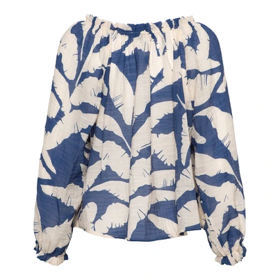 &CO Woman - T-shirt lange mouw - Blauw - Acha Banana Leaf - Bl378