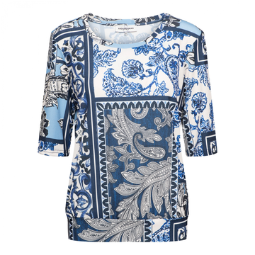 &CO Woman - T-shirt lange mouw - Blauw - Lucille Paisley Patchw
