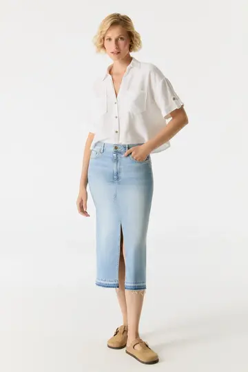 Cup of Joe - Denim rok - Lichte Denim - Evelyn - mid waist long skirt