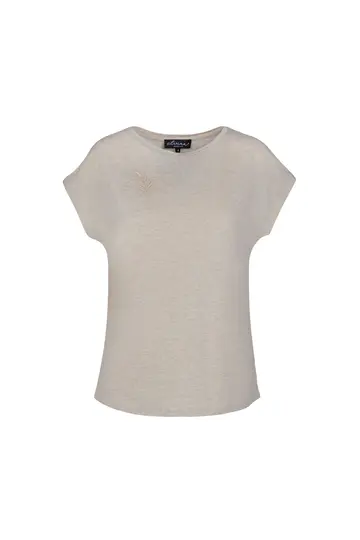 Elvira - Trendy T-shirt korte mouw - Beige - T-Shirt Leaves - E1 25-057