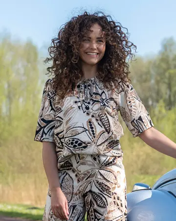 Fos Amsterdam - Blouse korte mouw - Beige - Lexi Begonia Mix - 7386