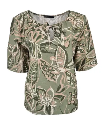 Fos Amsterdam - Blouse korte mouw - Legergroen - Lexi Begonia Mix - 7386