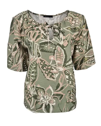 Fos Amsterdam - Blouse korte mouw - Legergroen - Lexi Begonia Mix - 7386