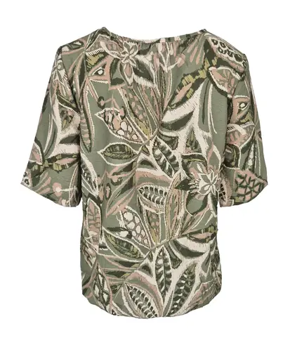 Fos Amsterdam - Blouse korte mouw - Legergroen - Lexi Begonia Mix - 7386