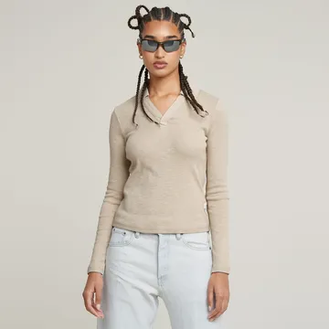 G-Star Raw - T-shirt korte mouw - Beige - Polo slim l\s wmn - D26074-D958