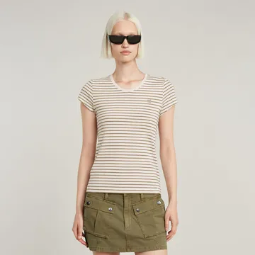 G-Star Raw - T-shirt korte mouw - Gestreepte print - Stripe eyben slim v t 2.0 wmn - D24533-D244