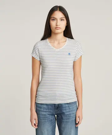 G-star Raw - T-shirt korte mouw - Gestreepte print - Stripe eyben slim v t 2.0 wmn - D24533-D244