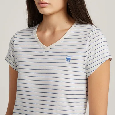 G-star Raw - T-shirt korte mouw - Gestreepte print - Stripe eyben slim v t 2.0 wmn - D24533-D244