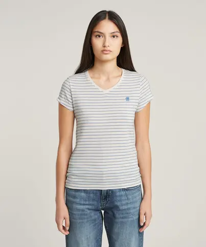 G-star Raw - T-shirt korte mouw - Gestreepte print - Stripe eyben slim v t 2.0 wmn - D24533-D244