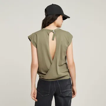 G-Star Raw - T-shirt korte mouw - Groen - Open back loose sleeveless top - D26147-D626