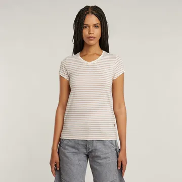 G-star Raw - T-shirt korte mouw - Roze - Stripe eyben slim v t 2.0 wmn - D24533-D244
