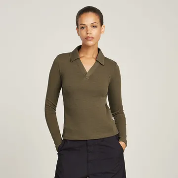 G-Star Raw - T-shirt lange mouw - Groen - Polo slim l\s wmn - D26074-D958