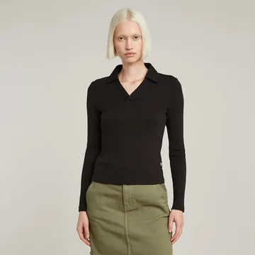 G-Star Raw - T-shirt lange mouw - Zwart - Polo slim l\s wmn - D26074-D958
