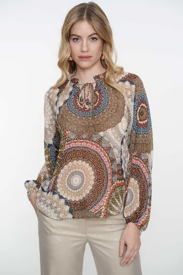 Geisha - Blouse lange mouw - Beige - Blouse 53268-20