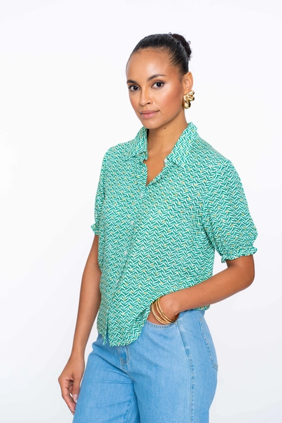 Geisha - Blouse lange mouw - Groen - Blouse - 53455-20