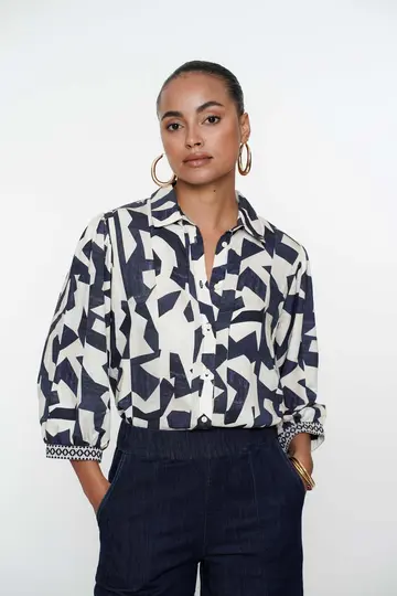 Geisha - Blouse lange mouw - Marineblauw - Blouse 53200-20