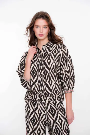 Geisha - Blouse lange mouw - Zwart - Blouse 53261-20