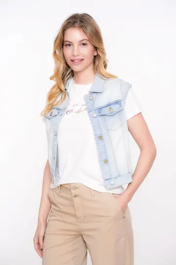Geisha - Spijkerjas - Lichte Denim - Jeansjacket sleeveless - 55021-10