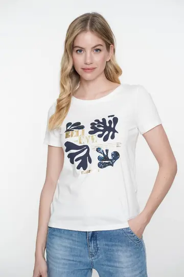 Geisha - T-shirt korte mouw - Ecru - T-shirt 'believe' - 52114-41