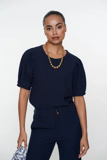 Geisha - T-shirt korte mouw - Marineblauw - Top comfy - 52082-21