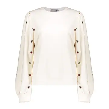 Geisha - Trui met ronde hals - Ecru - Sweater embroiderd clovers - 52080-21