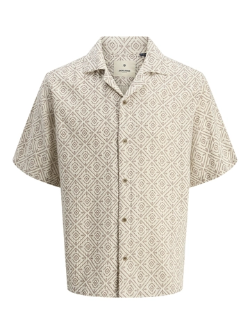 Jack&Jones - Overhemd korte mouw - Beige - Jprbluvincent Print Resort S/S - 12273289