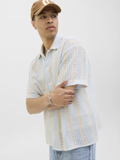 Jack&Jones - Overhemd korte mouw - Lichtblauw - Jorbellagio Crochet Shirt Ss - 12277295