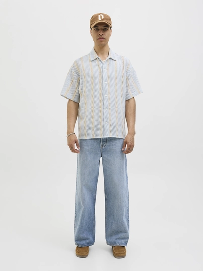 Jack&Jones - Overhemd korte mouw - Lichtblauw - Jorbellagio Crochet Shirt Ss - 12277295