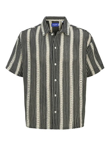 Jack&Jones - Overhemd korte mouw - Zwart - Jorbellagio Crochet Shirt Ss - 12277295