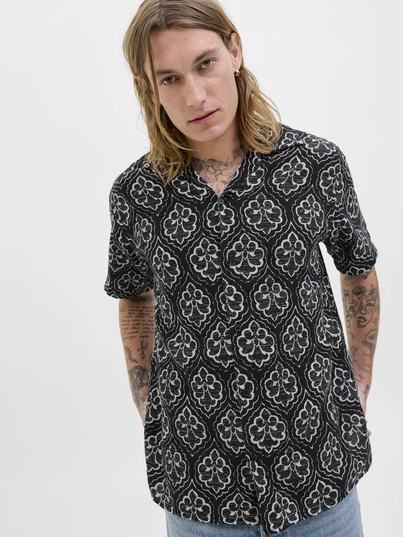 Jack&Jones - Overhemd korte mouw - Zwart - Jorhydra Noto Shirt Ss Ln - 12277230
