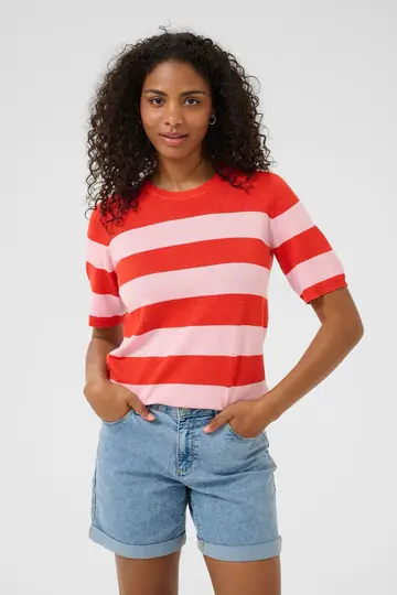 Kaffe - Trui met ronde hals - Rood - KAregina Striped Pullover - 10510652
