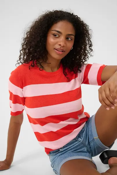 Kaffe - Trui met ronde hals - Rood - KAregina Striped Pullover - 10510652