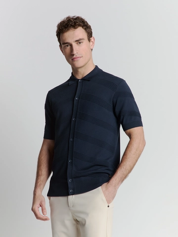 No Excess - Overhemd korte mouw - Blauw - Pullover Short Sleeve Full But - 27210271